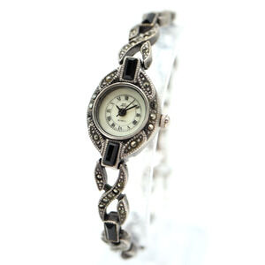Vintage Faberge Womens Cocktail Watch Silver Black Tone 18mm MOP New Battery